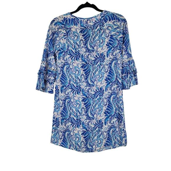 Lilly Pulitzer Blue & White Paisley Bell Sleeve Tunic Dress XXS Rayon Womens - Picture 6 of 6